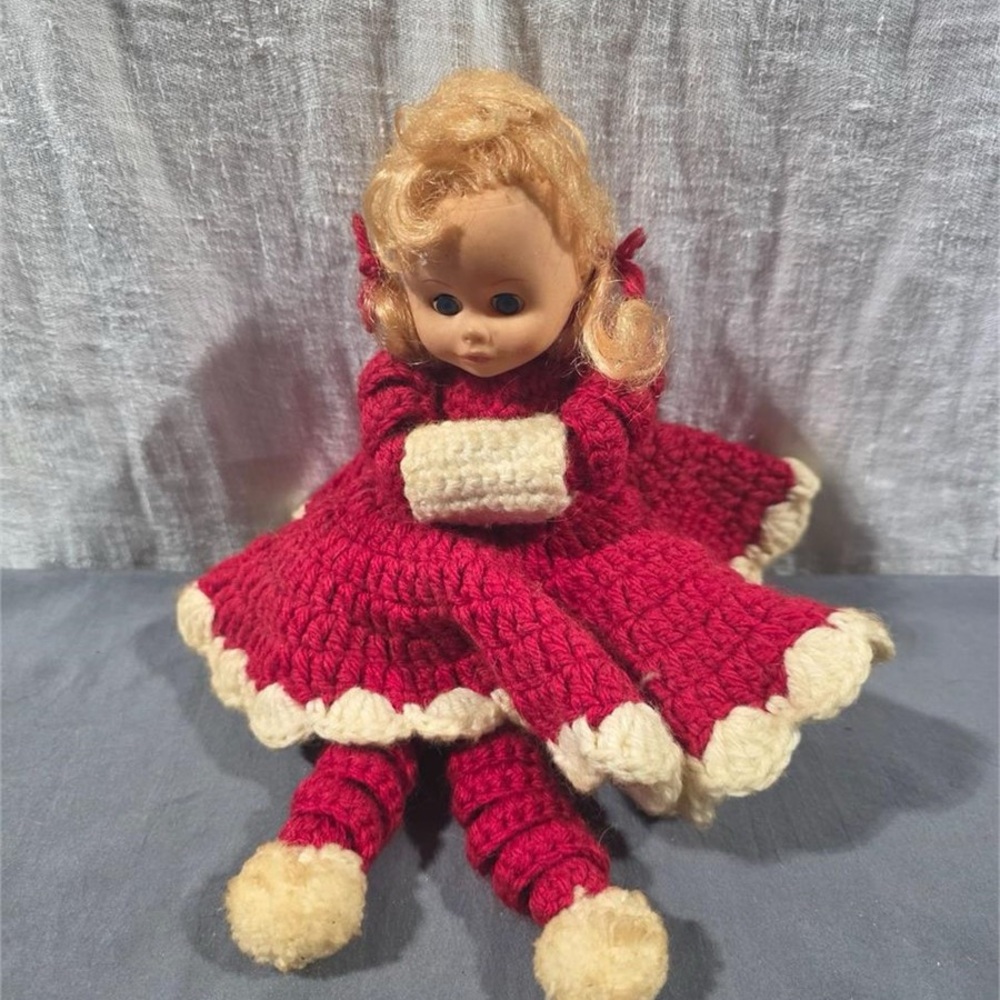 Red and Cream Crochet Doll